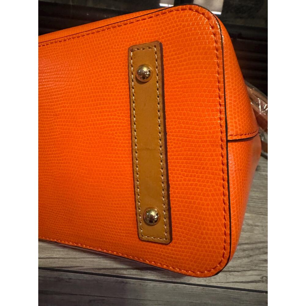 NWT Dooney Bourke Serena Embossed Leather orange pink drawstring bucket purse - Picture 6 of 13